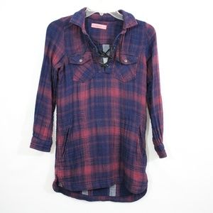 Blank NYC Lace-Up Plaid Top Size Large